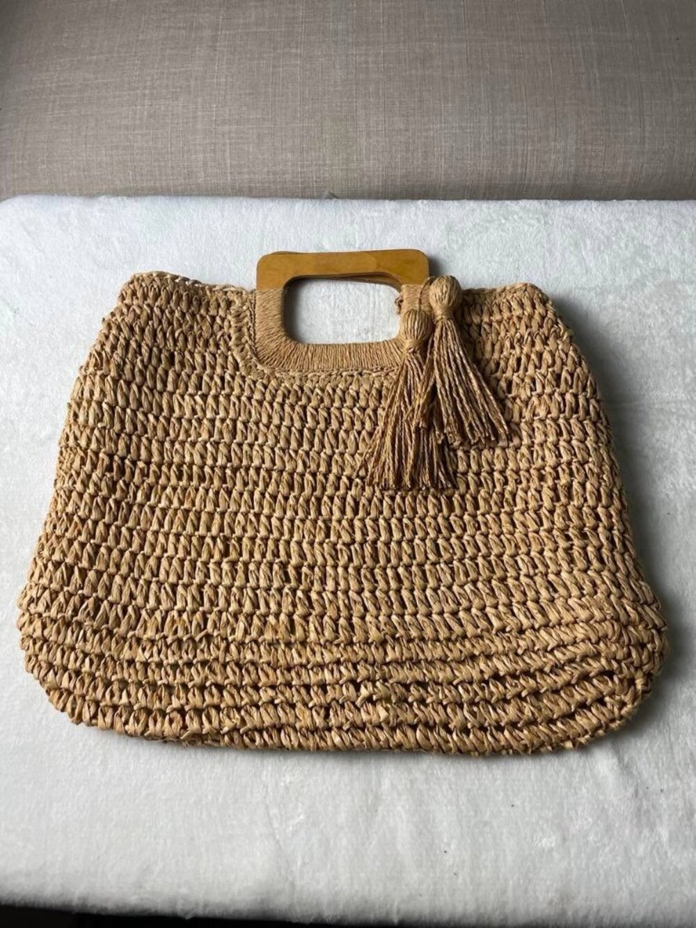 EUC SHEIN Large Straw Woven Tote with Wood Handle